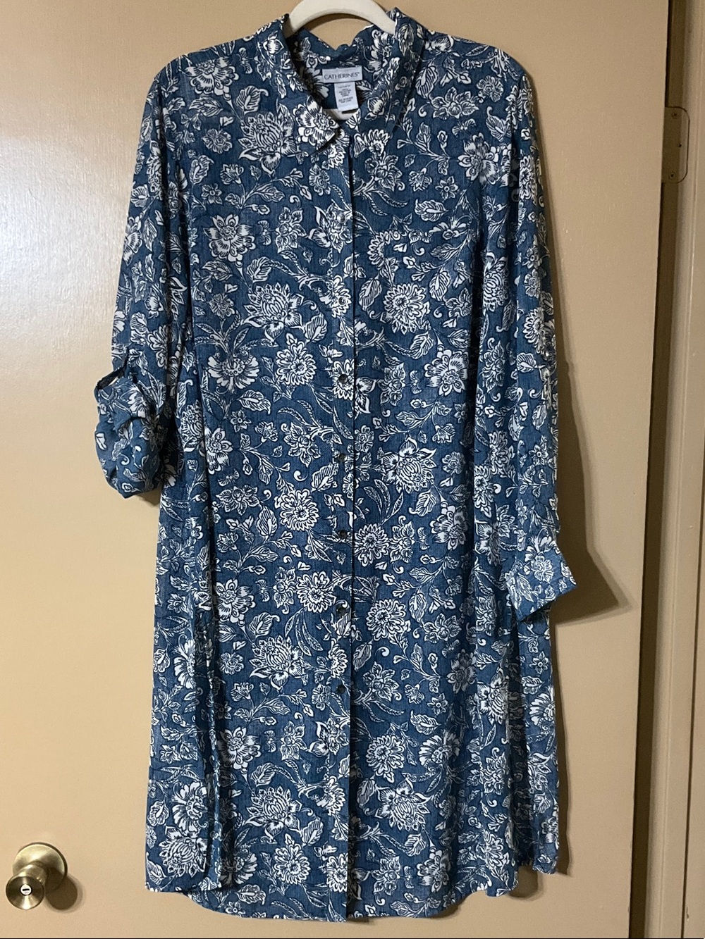 Casual Blue Floral Sheer Button-Down Shirt Dress